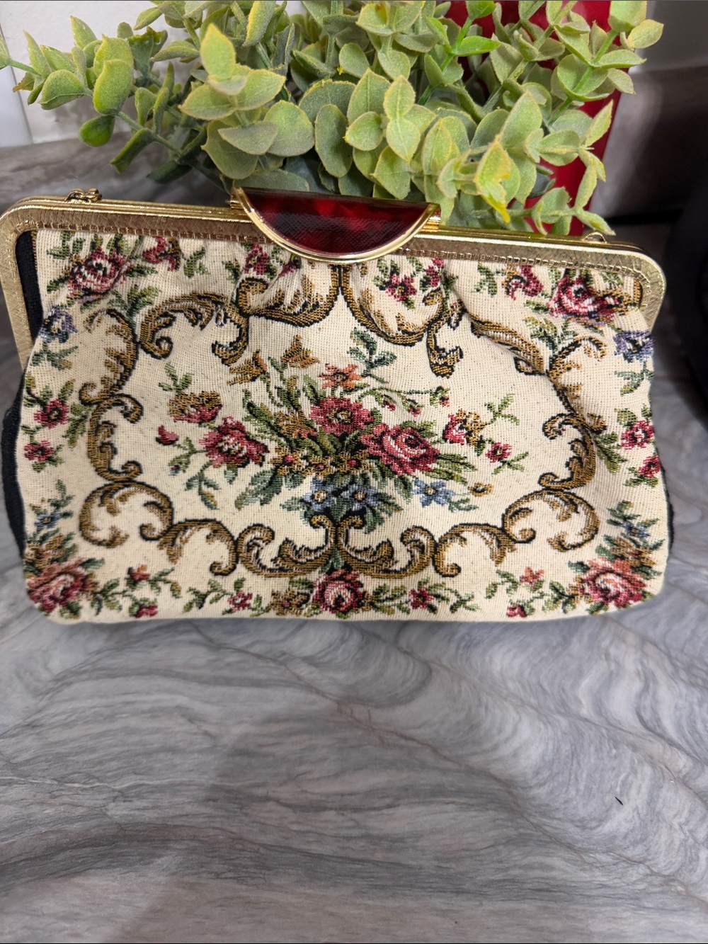 Floral Tapestry Clutch Bag in Cream and Rose